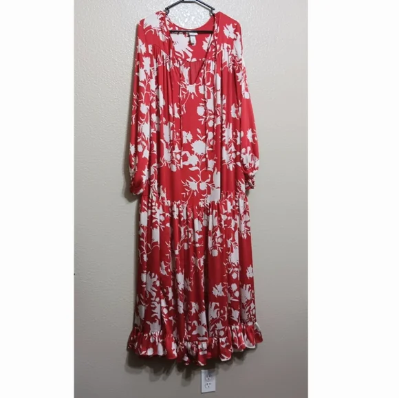 Voluminous Johanna Ortiz X H&M Red White Floral Maxi Dress - Picture 2 of 5